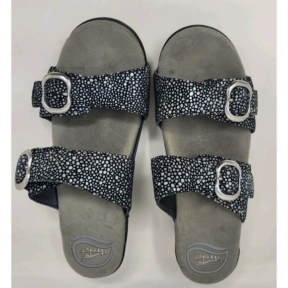 Dansko Sandals EU38 US8 Black Shagreen Sophie Leather Slides Heeled Slip On - Picture 4 of 11